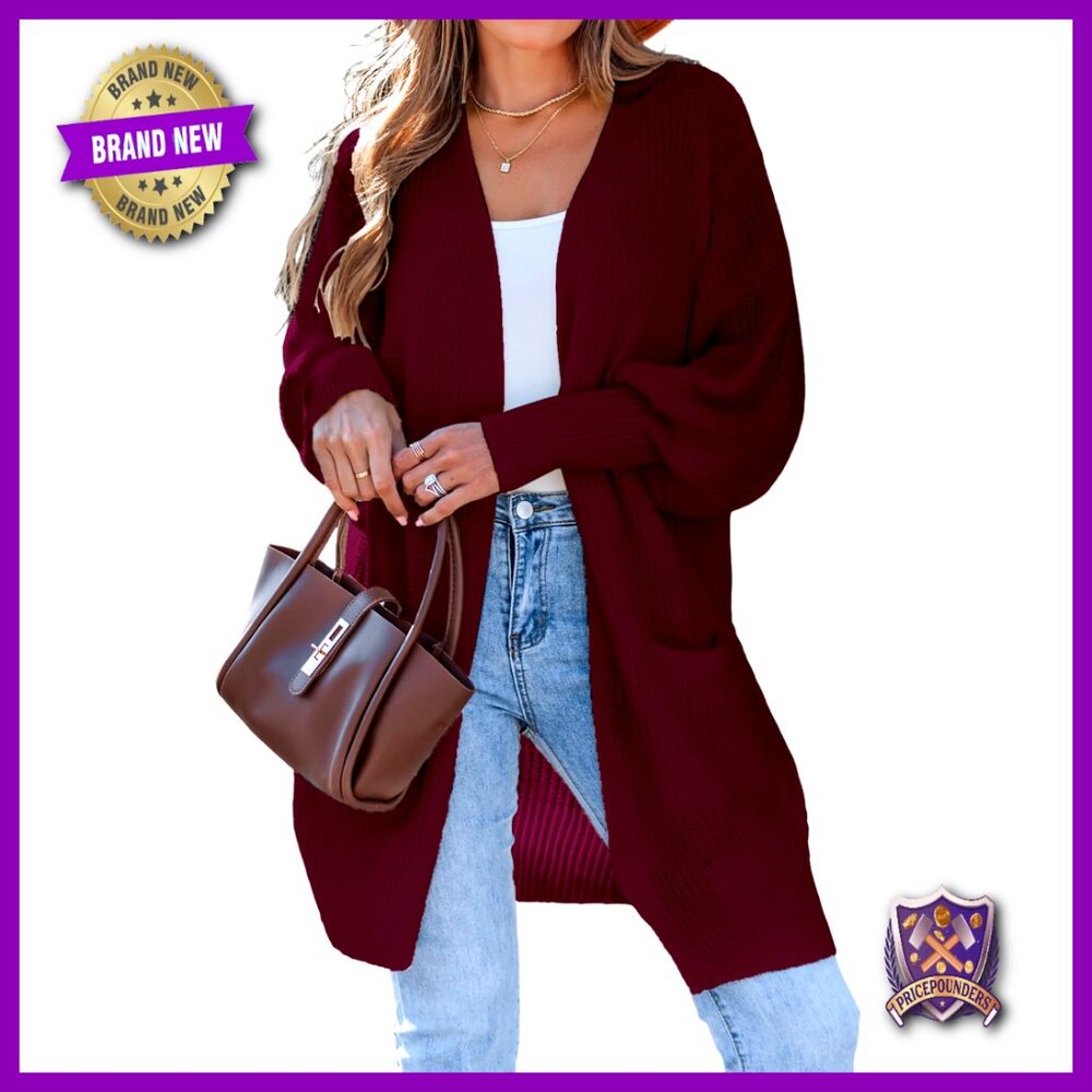 Oversized Ribbed Knit Cardigan Open Front Pocket Long Sleeve Cozy Layering